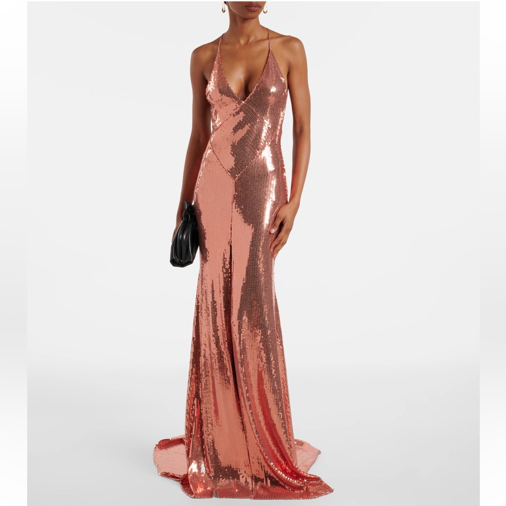 Alex Perry Backless Sequin Dress Olive - Picture 2 of 6